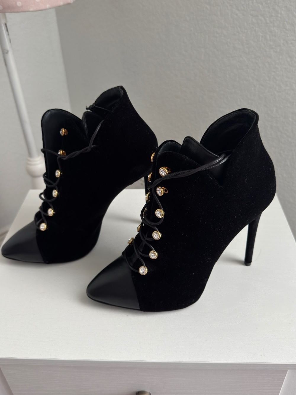Giuseppe Zanotti black velvet and leather booties